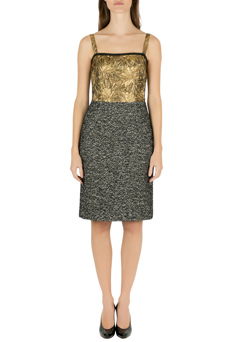 Image of Dolce & Gabbana Colorblock Gold Brocade and Tweed Sleeveless Dress S