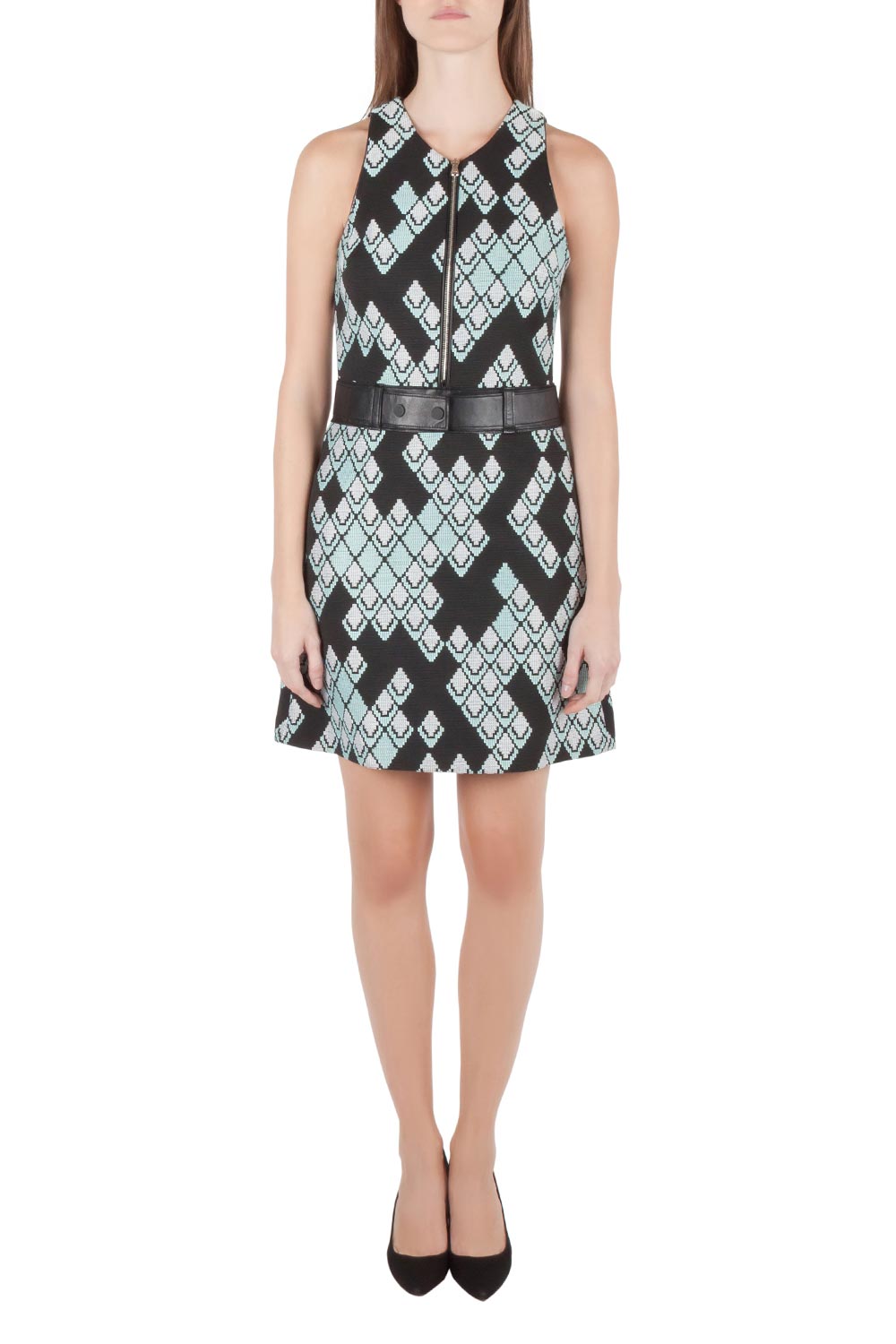 Image of . Phillip Lim Black Digital Anaconda Pattern Jacquard Belted Sleeveless Dress S