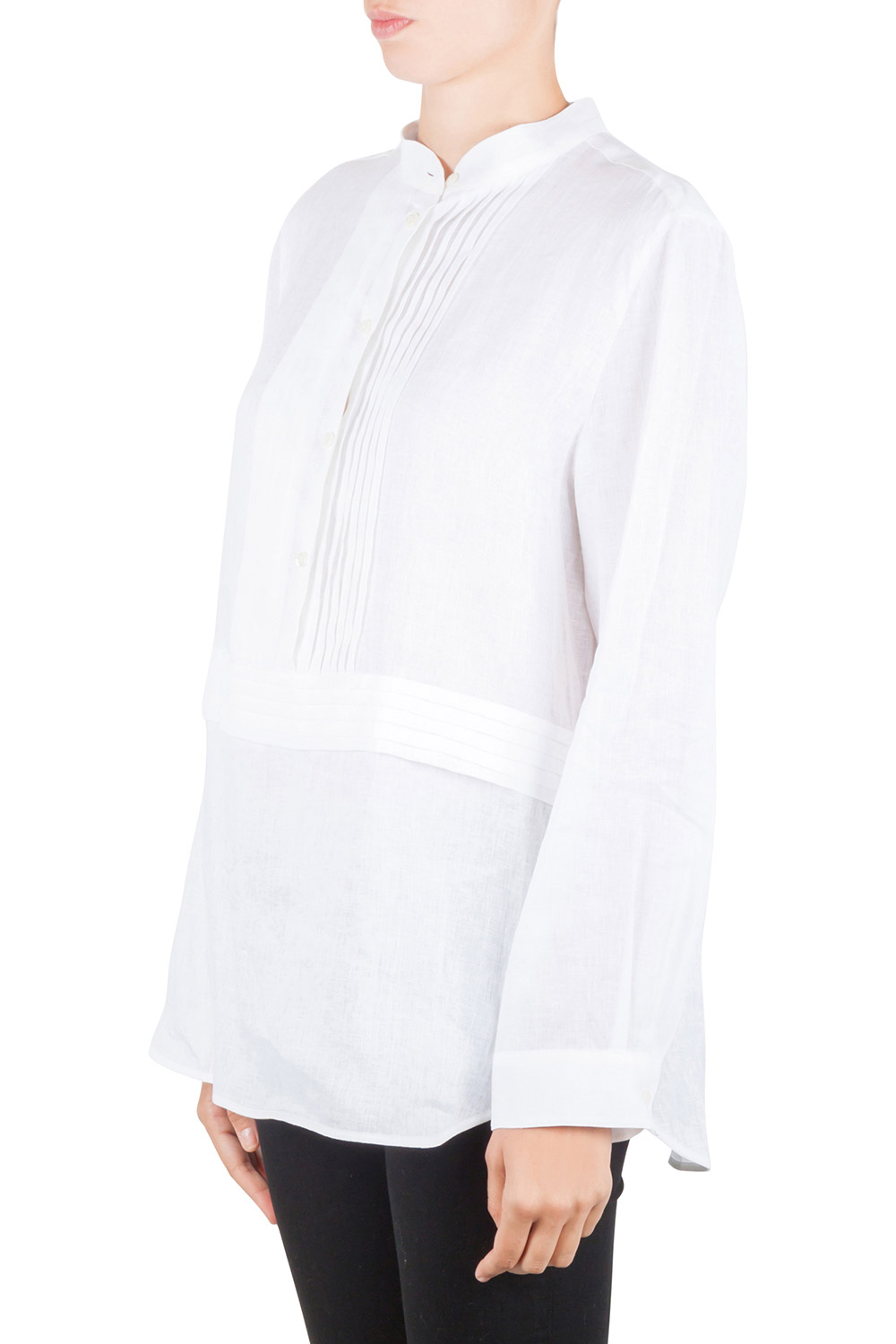 Armani Collezioni Off White Linen Pleat Detail Long Sleeve Blouse XL