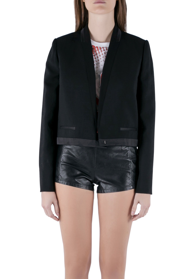 Image of Isabel Marant Black Wool Satin Trim Jamet Cropped Jacket M