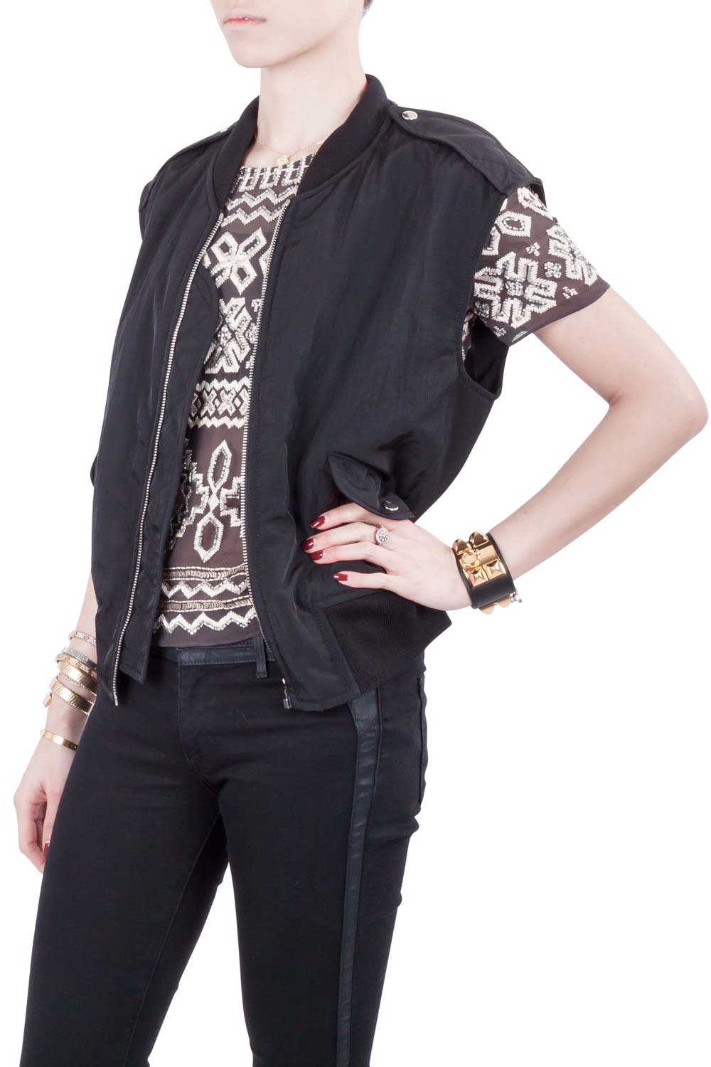 McQ by Alexander McQueen Black Twill Zip Front Sleeveless Bomber Jacket
McQ by Alexander McQueen Black Twill Zip Front Sleeveless Bomber Jacket
