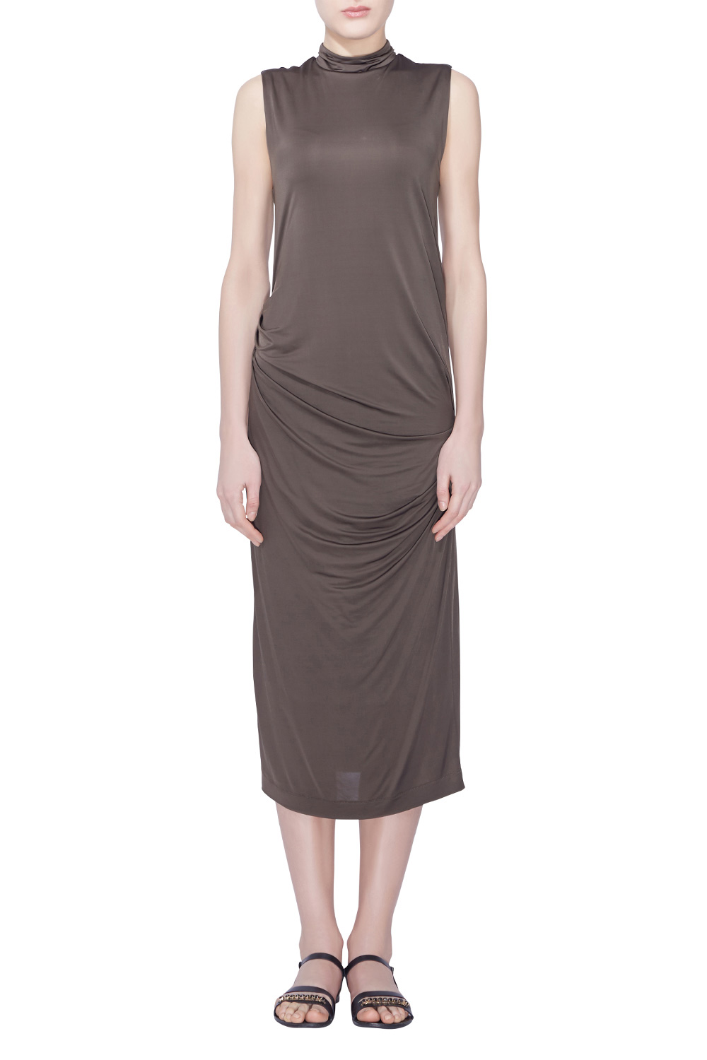 Image of Acne Studios Dark Olive Stretch Knit Draped Virl Midi Dress M
