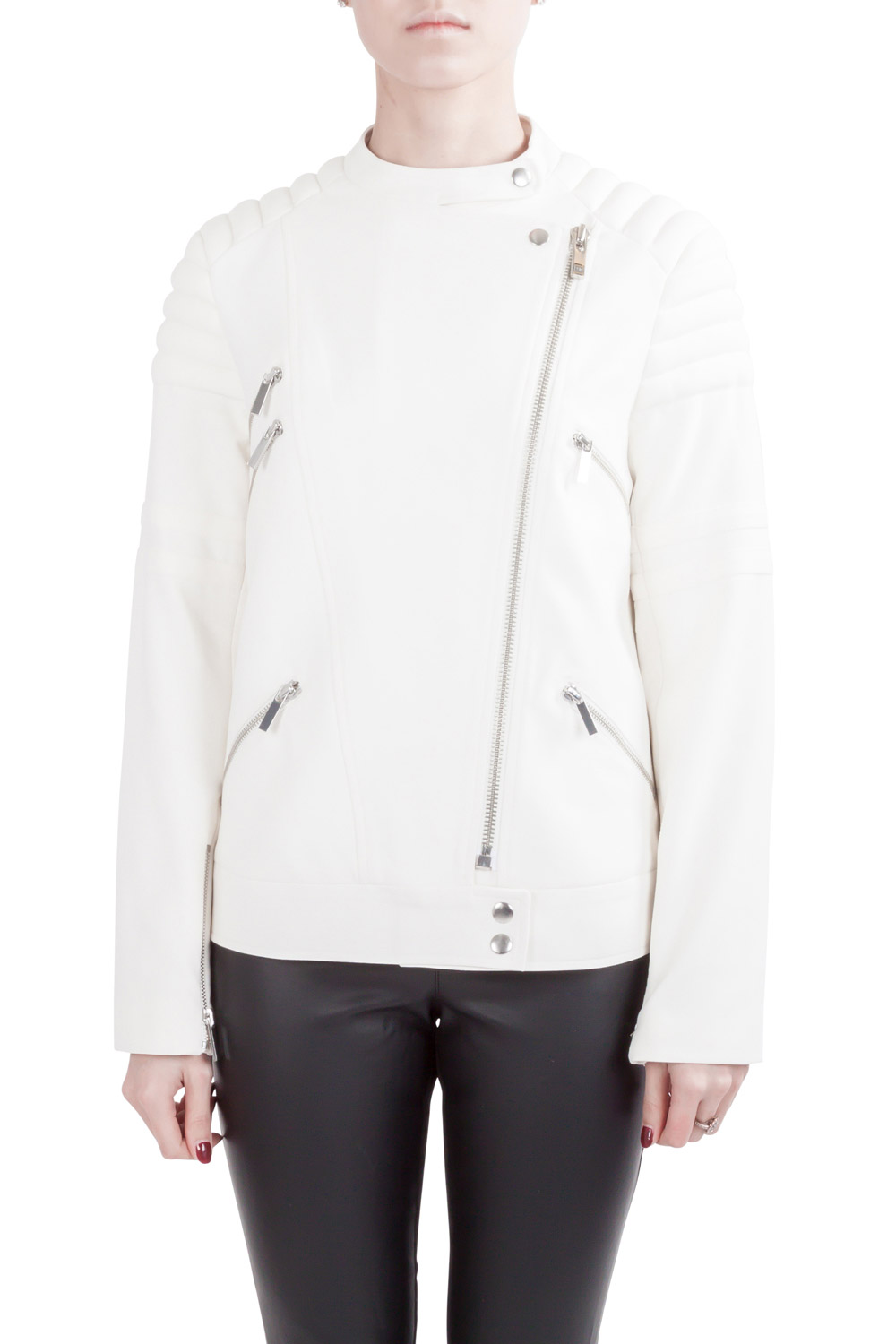 Image of Elizabeth and James White Quilted Shoulder Detail Culkin Biker Jacket S
