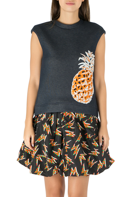 

MSGM Indigo Blue Cotton Knit Pineapple Applique Sleeveless Sweatshirt