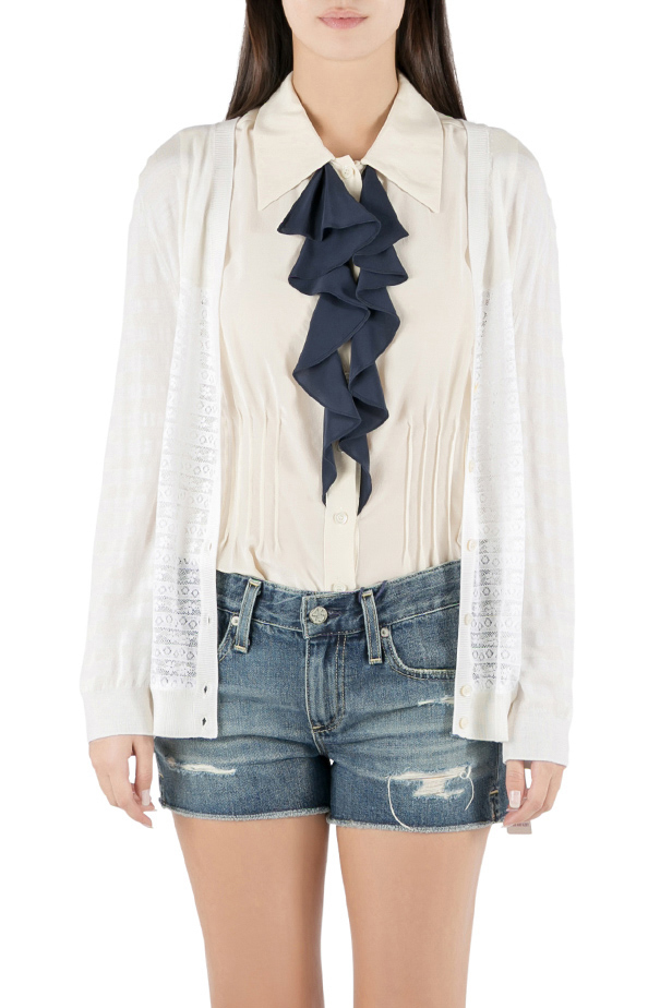 Image of Nina Ricci Cream Striped Knit and Lace Cardigan XL