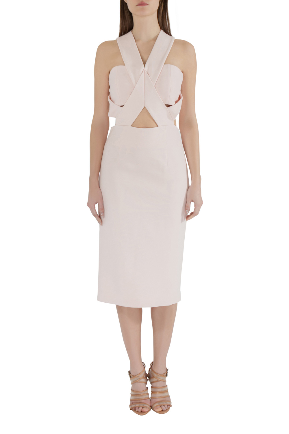 Image of Nicholas Blush Pink Cut Out Detail Bandage Wrap Bodycon Dress M