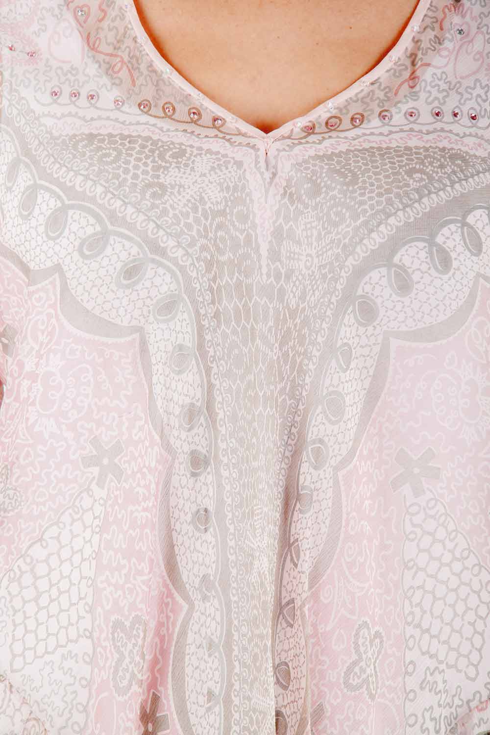 Zandra Rhodes Pale Pink Crinkled Chiffon Paisley Printed Top M