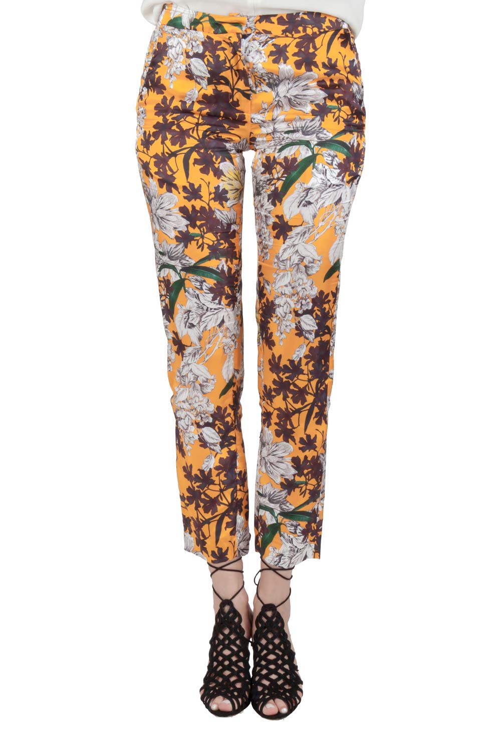 Image of MSGM Orange Floral Print Sateen Relaxed Fit Tapered Trousers S