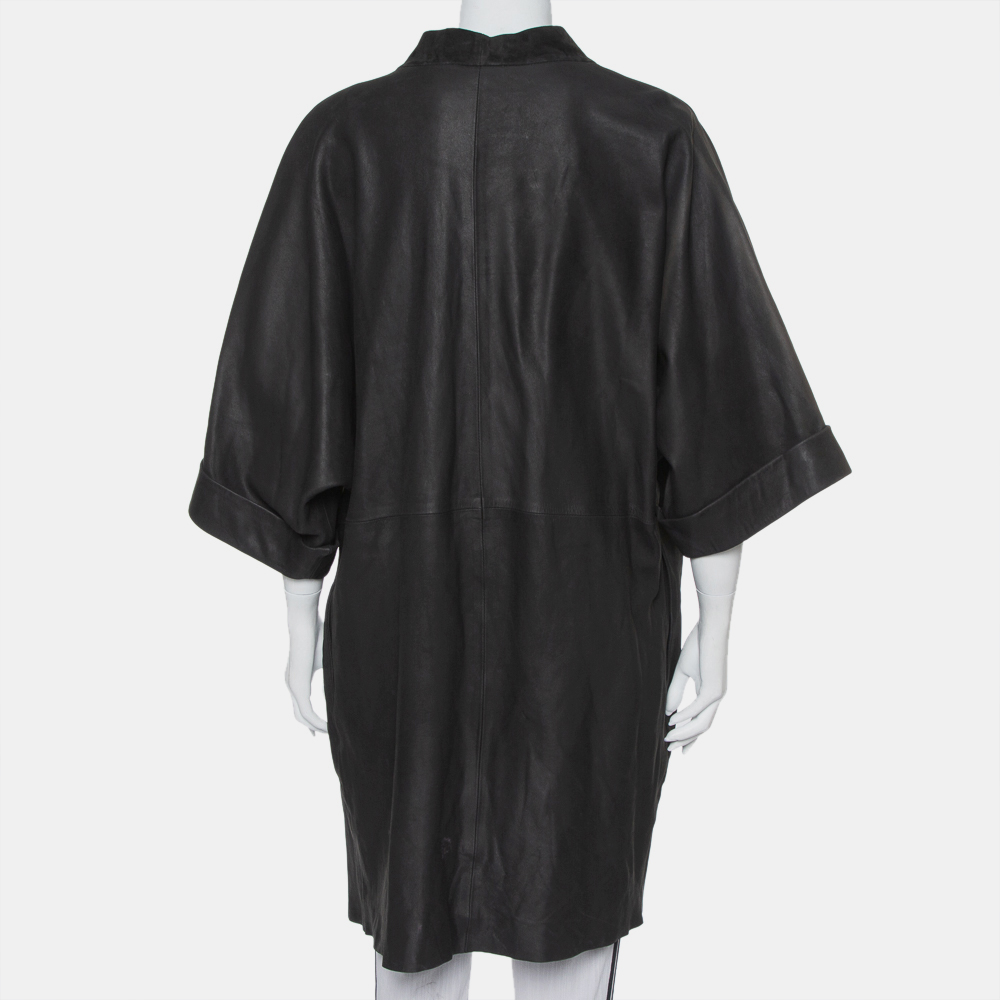 IRO Black Suede Leather Open Front Kimono S