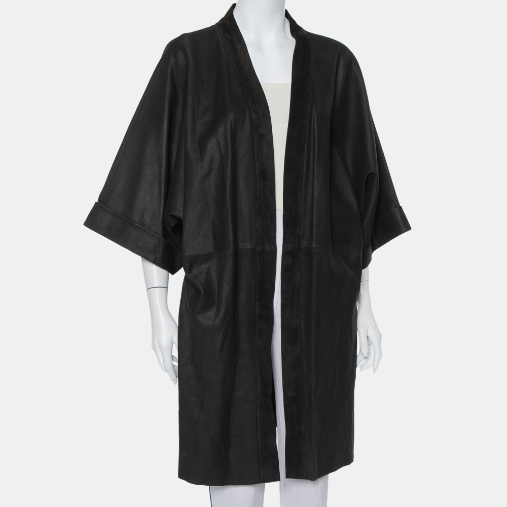 IRO Black Suede Leather Open Front Kimono S