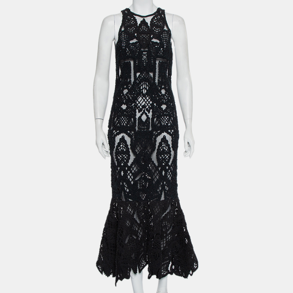Jonathan simkhai black lace & tulle mermaid sheer gown m