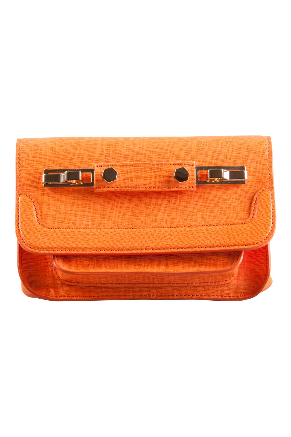 Image of MSGM Bright Orange Textured Leather Chain Shoulder Bag