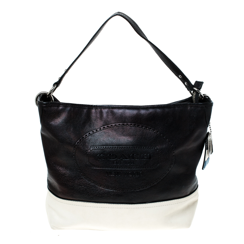 Image of Coach Black/White Leather Baguette Shoulder Bag