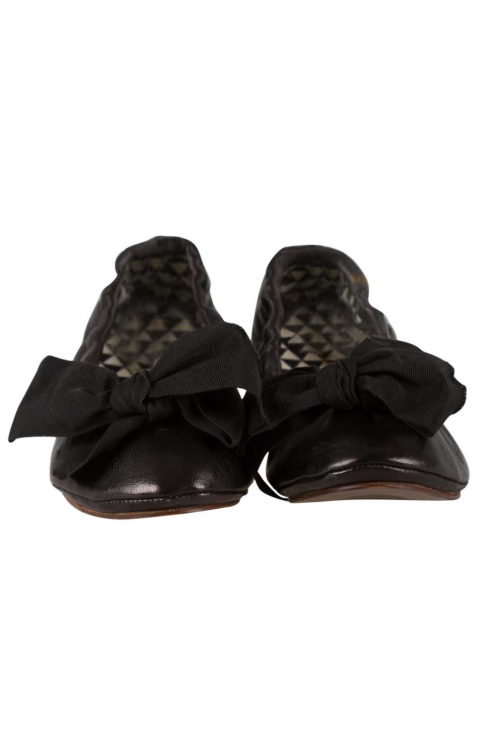

Isabel Marant Metallic Black Leather Bow Scrunch Ballet Flats Size