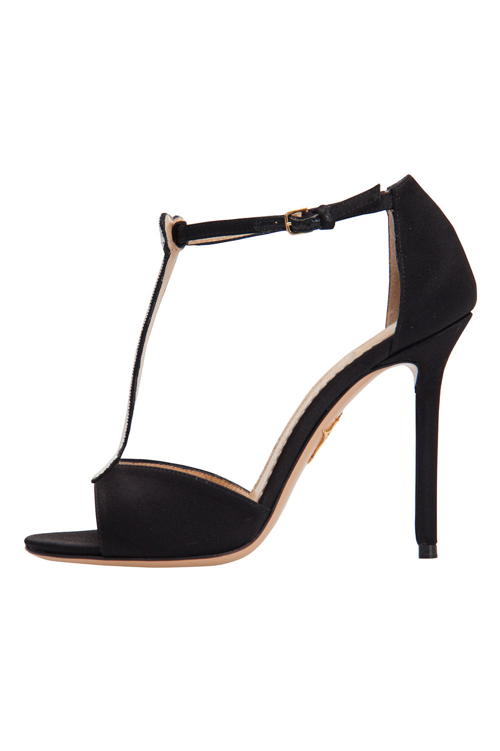 Image of Charlotte Olympia Monochrome Satin Skeleton T Strap Sandals Size .