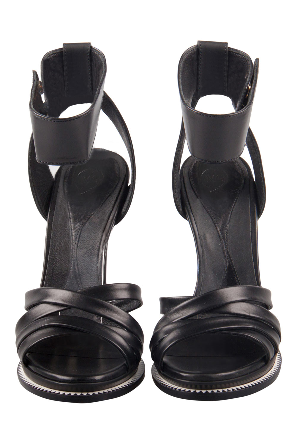 Image of Alexander McQueen Black Leather Ankle Cuff Sandals Size