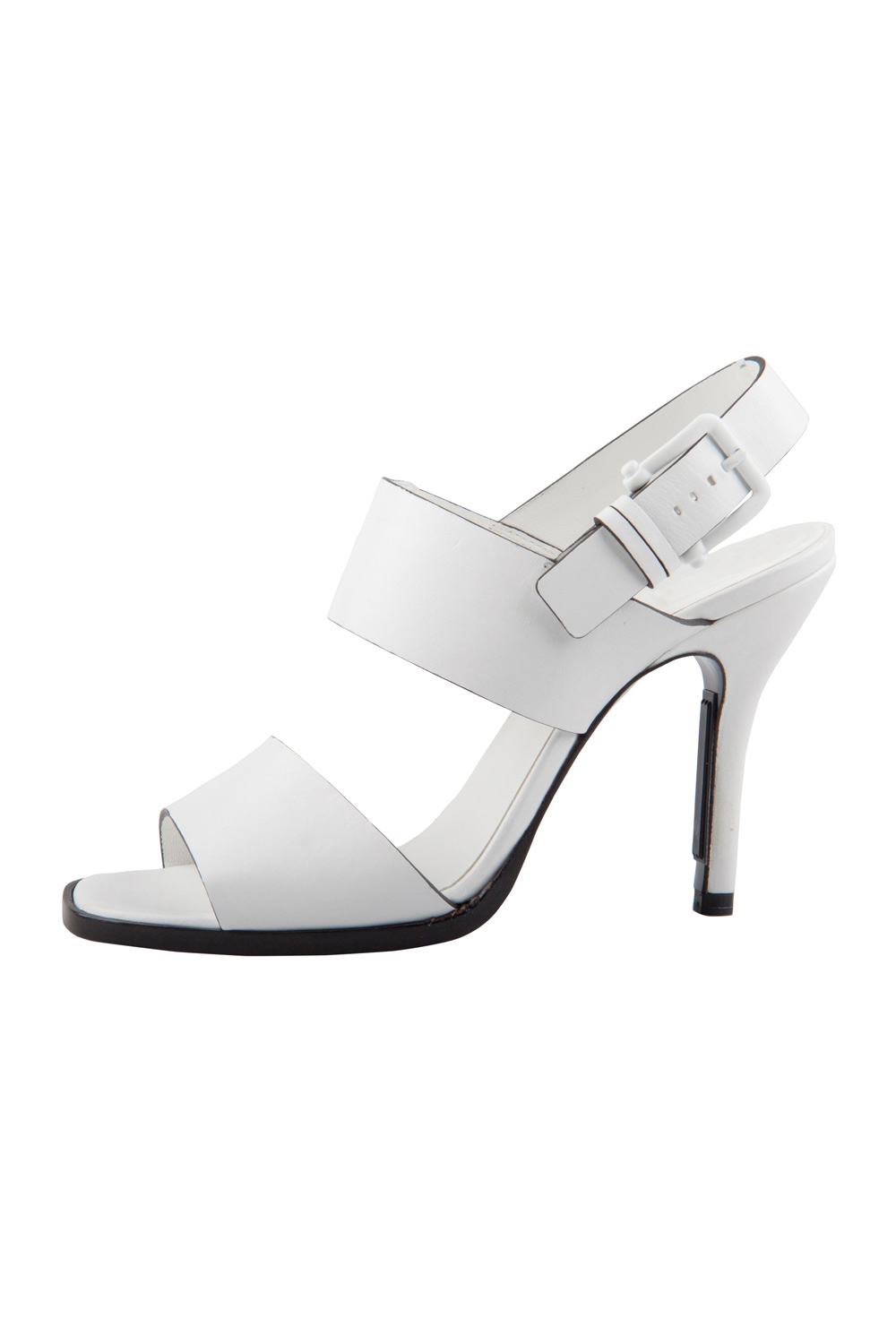 Image of Jil Sander White/Black Leather Ankle Strap Sandals Size