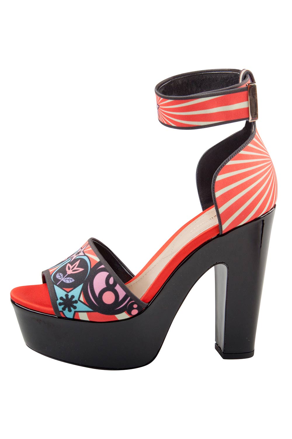 Image of Nicholas Kirkwood Multicolor Printed Satin Platform Ankle Cuff Platform Sandals Size