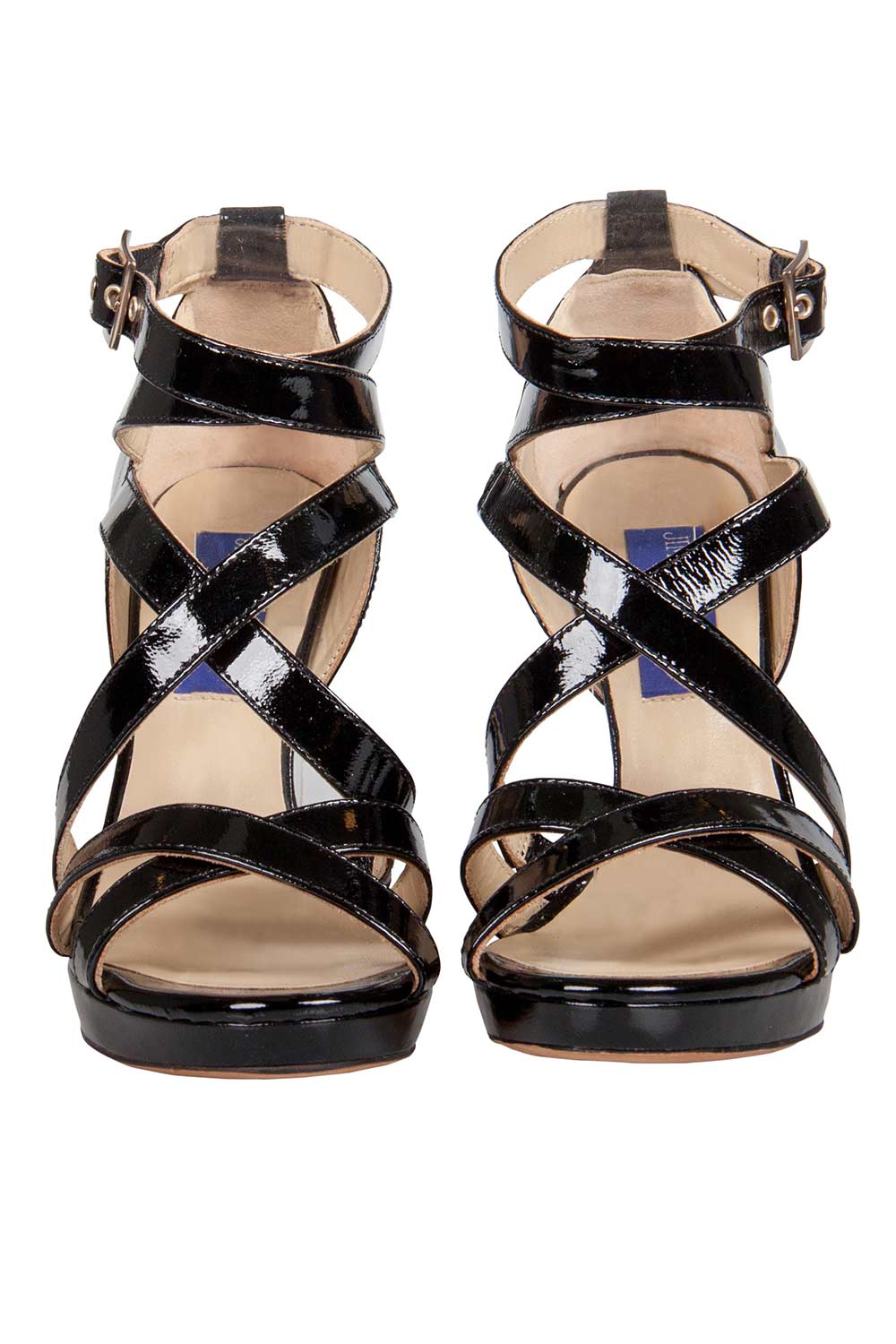 Jimmy Choo Black Patent Leather Poppy Strappy Platform Sandals Size 37