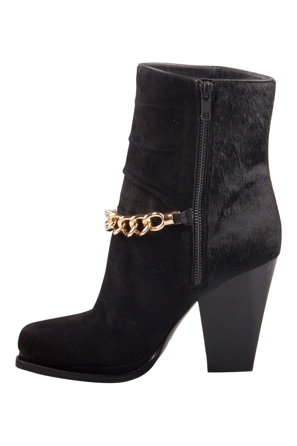 Image of . Phillip Lim Black Suede And Calf Hair Berlin Chain Detail Ankle Boots Size .