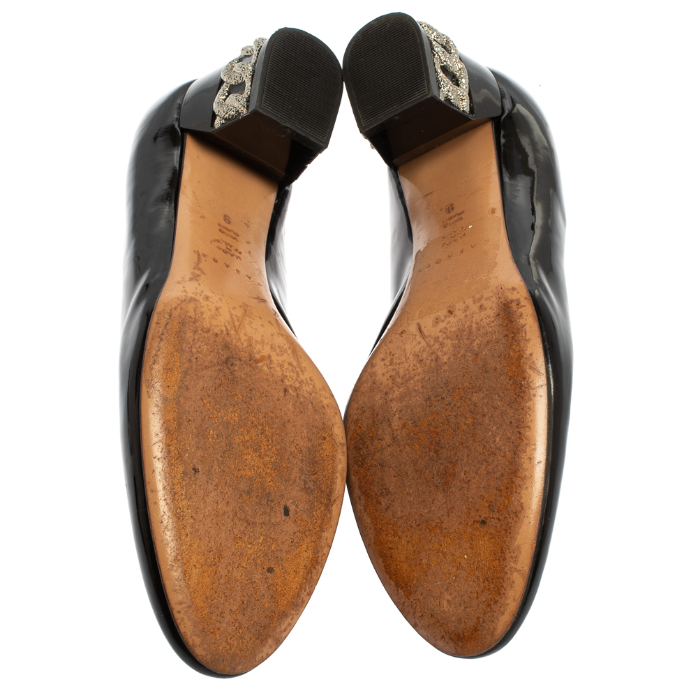 Casadei Black Patent Leather Block Heel  Pumps Size 39