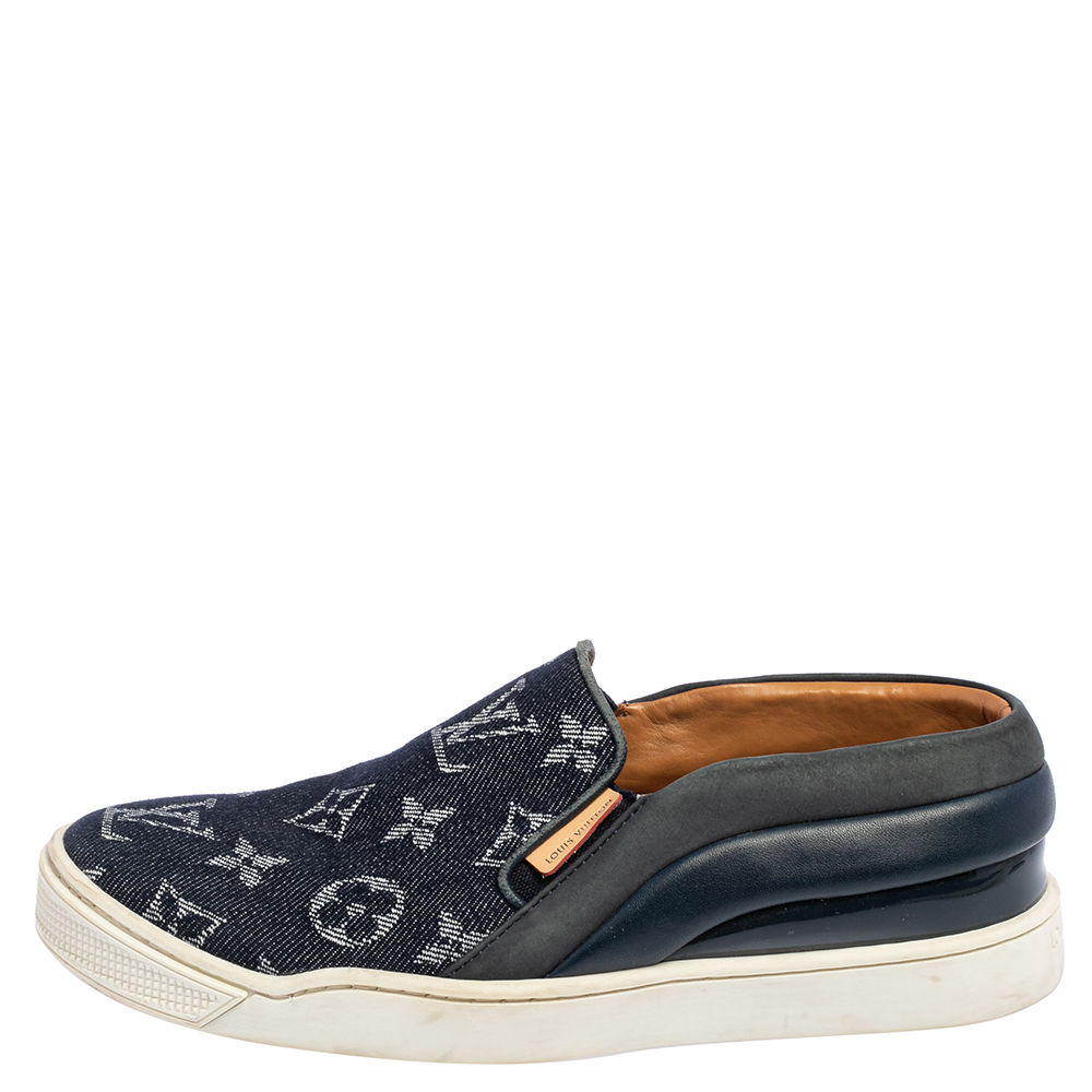 Louis Vuitton Denim Monogram Tempo Slip On Sneakers Size 34