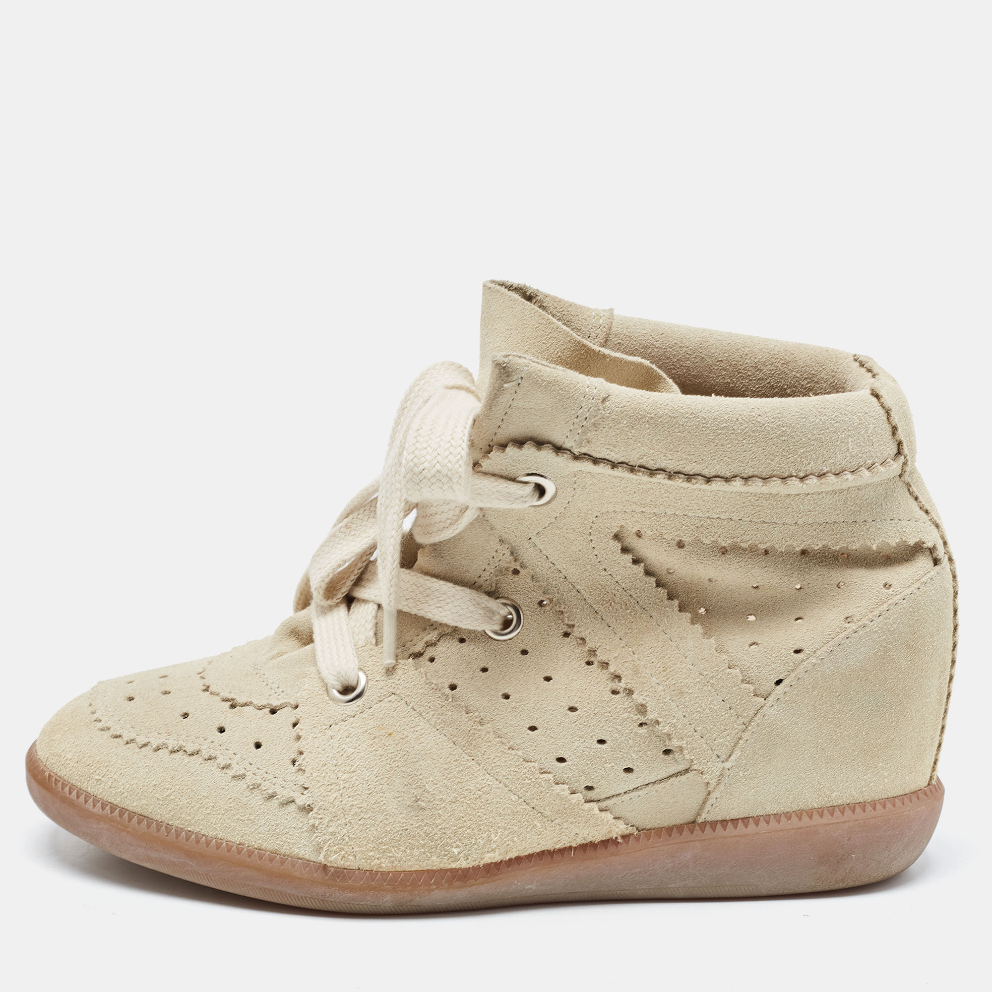Isabel Marant Beige Suede Bobby  Wedge High Top Sneakers Size 40