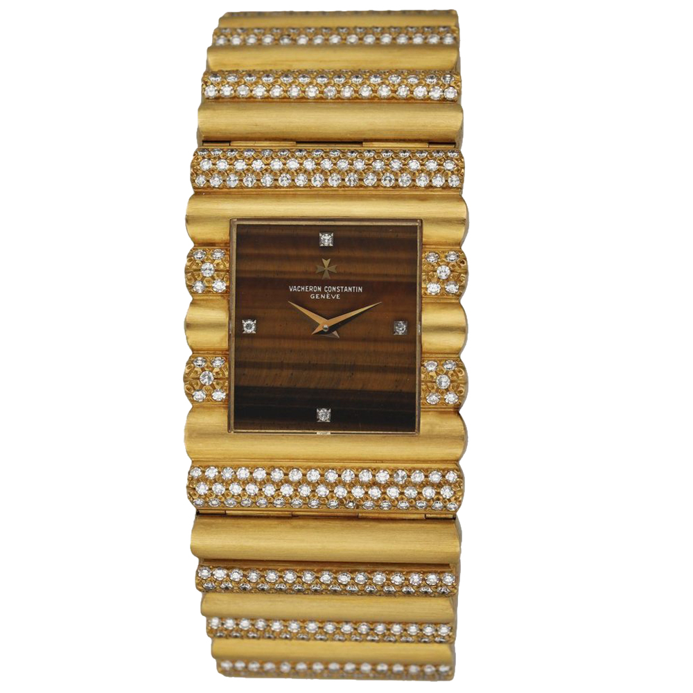 Vacheron Constantin Brown Diamonds 18K Yellow Gold Tiger's Eye Women's Wristwatch 27 MM