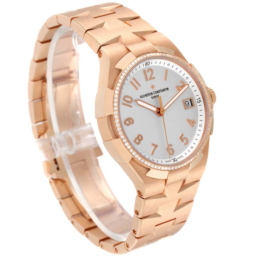 Vacheron Constantin Silver Diamonds 18K Rose Gold Overseas 47560 Women's Wristwatch 36 Mm