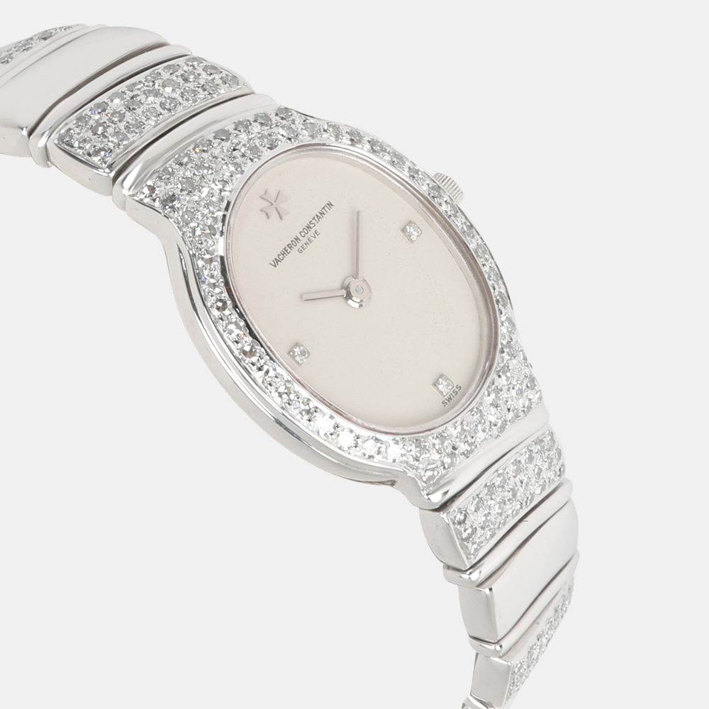 Vacheron Constantin Silver Diamond 18k White Gold Absolues 27036/PB Quartz Women's Wristwatch 19 Mm