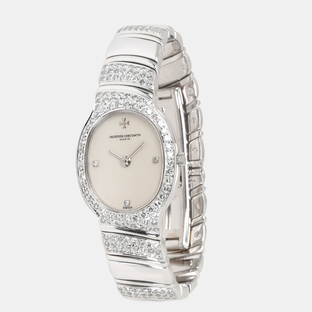 Vacheron constantin silver diamond 18k white gold absolues 27036/pb quartz women's wristwatch 19 mm