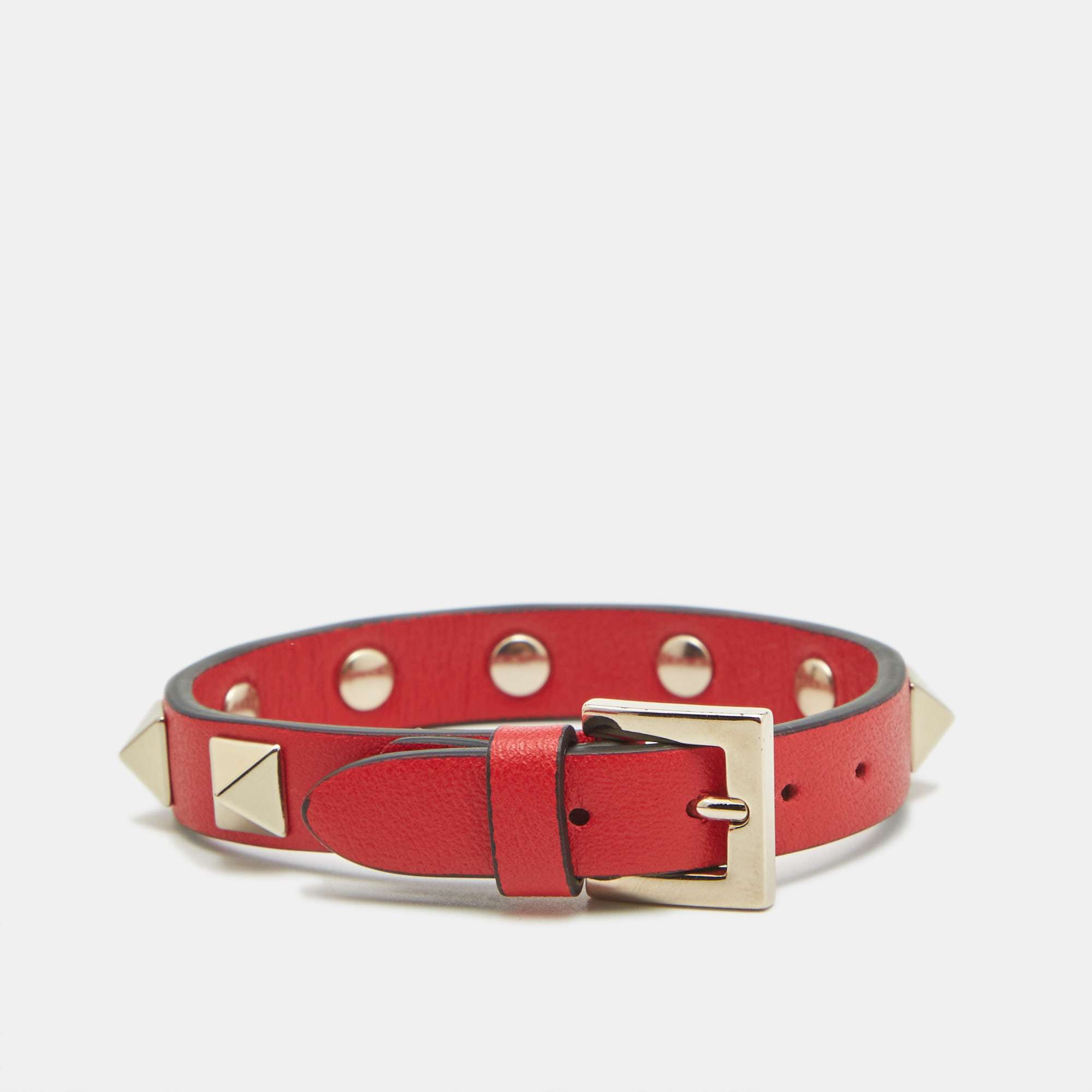 Valentino Rockstud Red Leather Gold Tone Bracelet