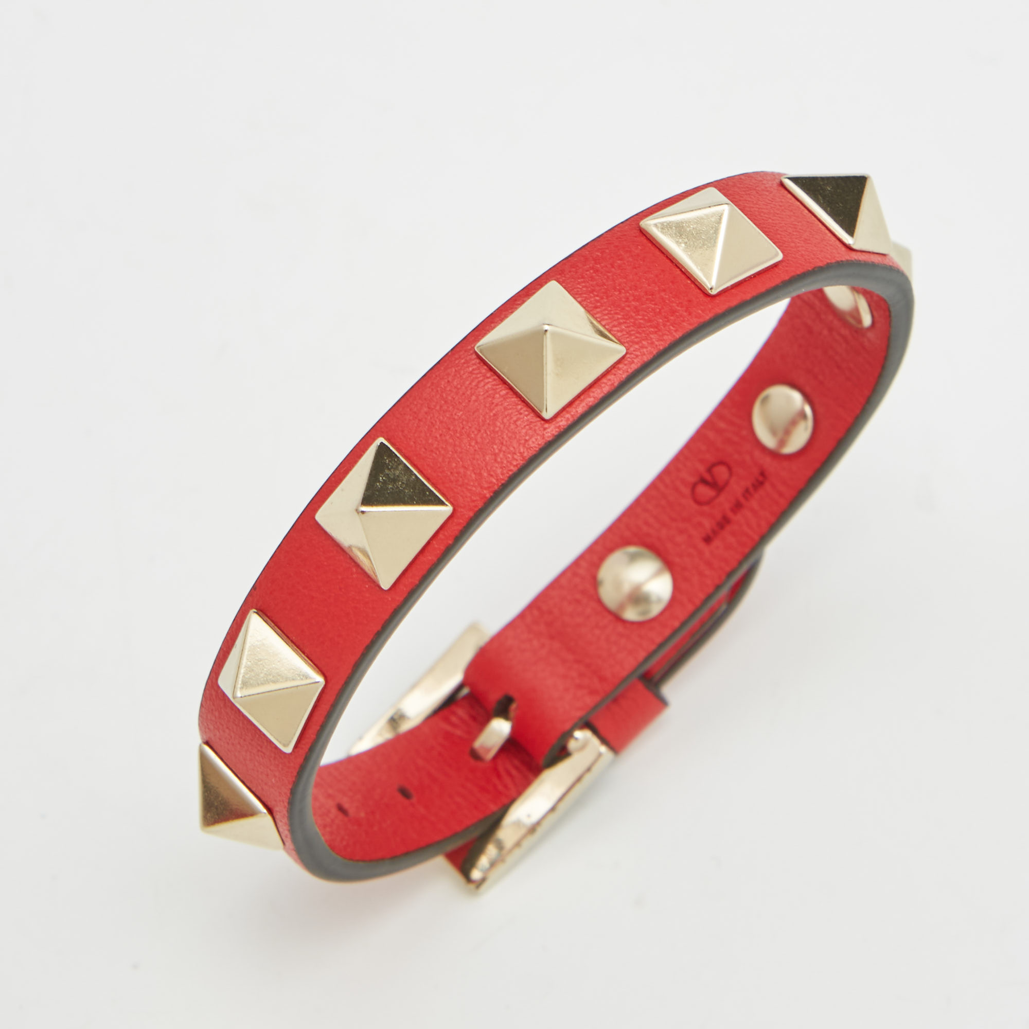 Valentino Rockstud Red Leather Gold Tone Bracelet