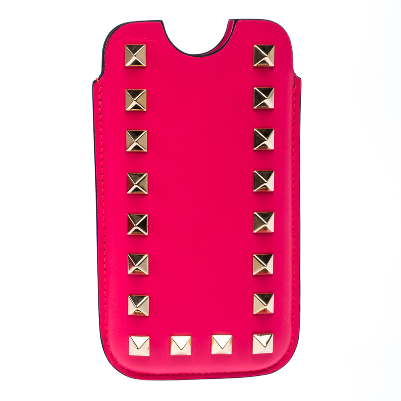 Valentino Neon Pink Leather Rockstud iPhone 5/5S Case