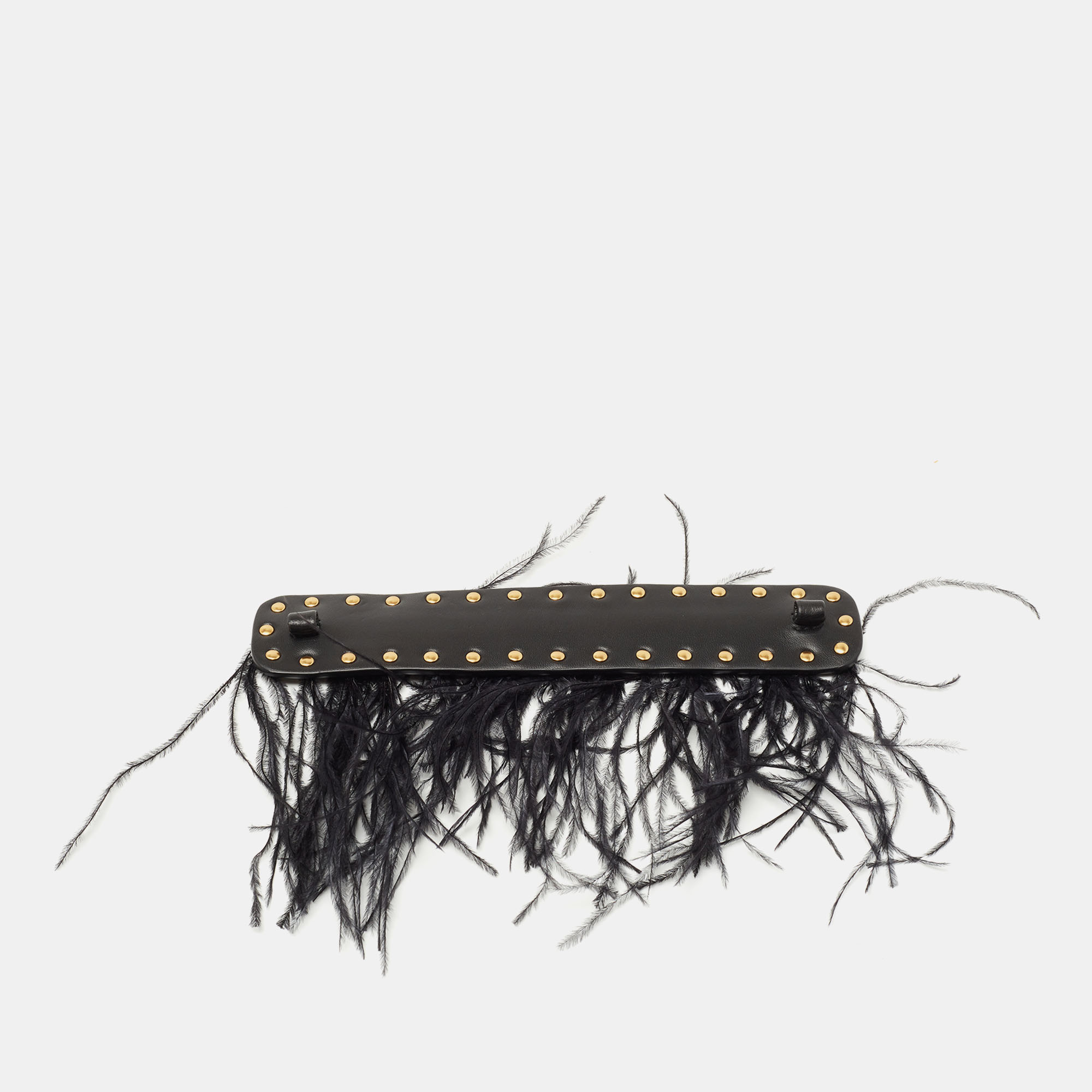 Valentino Black Leather And Ostrich Feather Rockstud Handle Strap