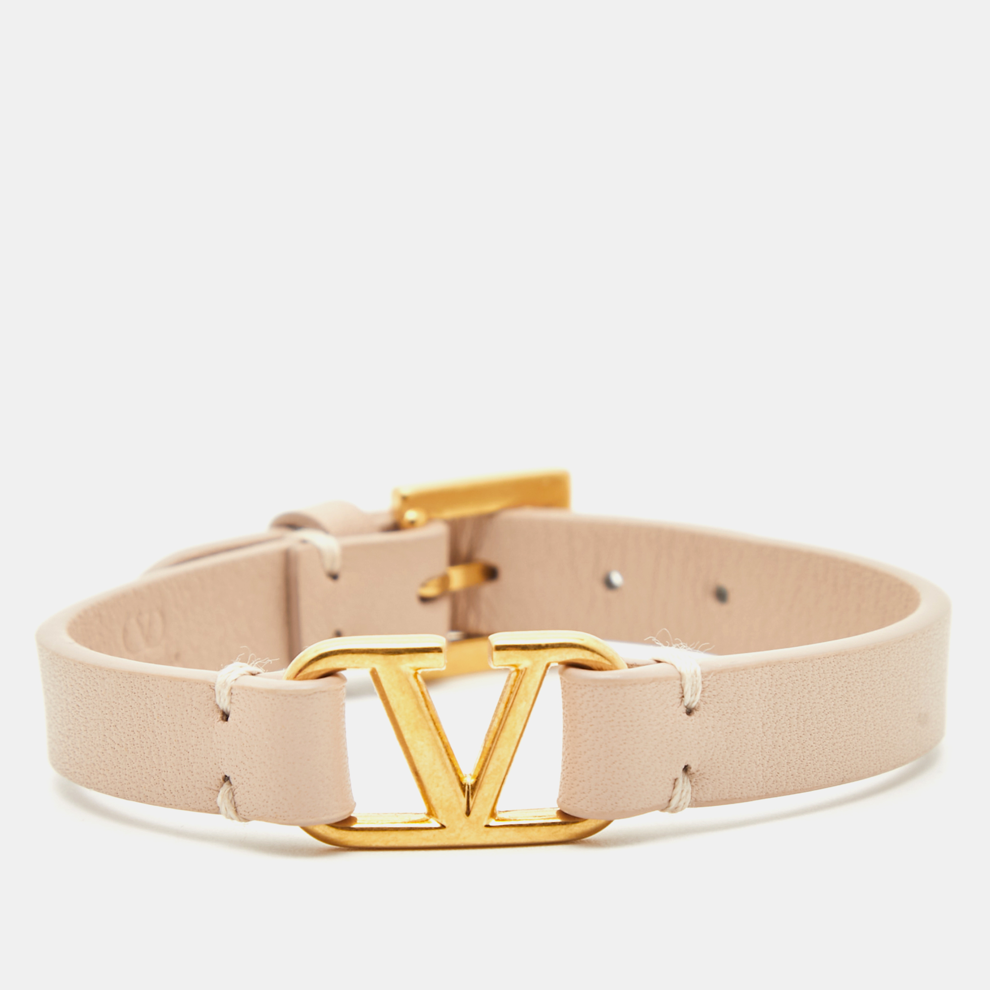 Valentino VLogo Leather Gold Tone Bracelet