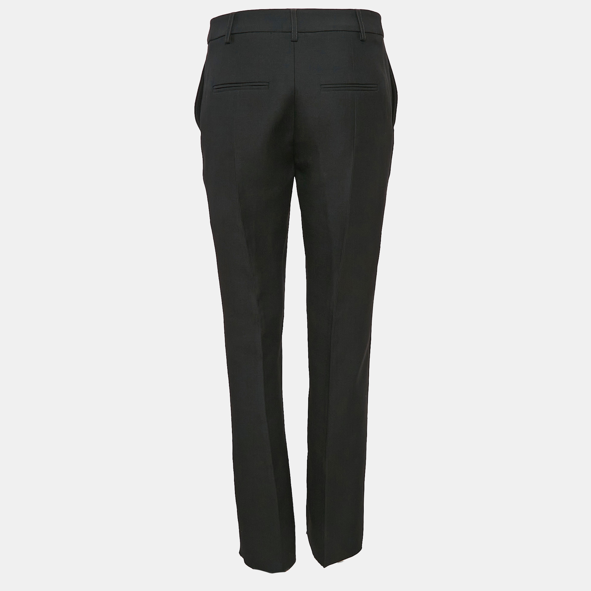 Valentino Black Wool And Silk Stud Buttoned Waist Trousers M