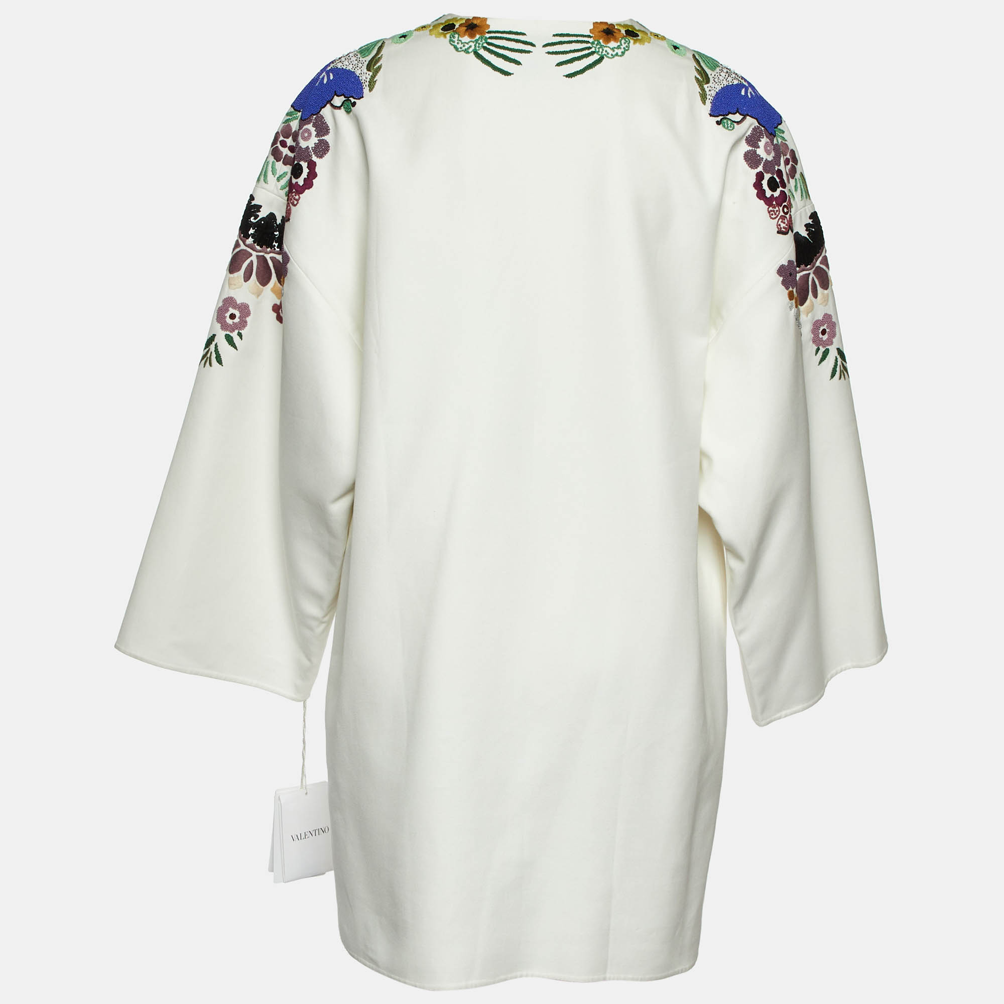 Valentino White World Arazzo Embroidered Cotton Kaftan Dress S