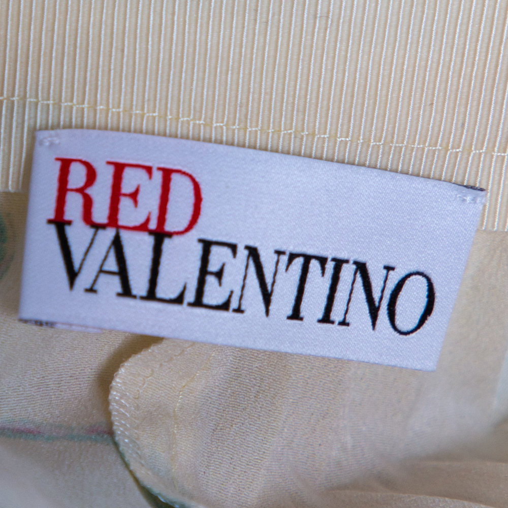 

RED Valentino Vanilla Crepe De Chine Jasmine Vines Print Pleated Skirt Size, Cream