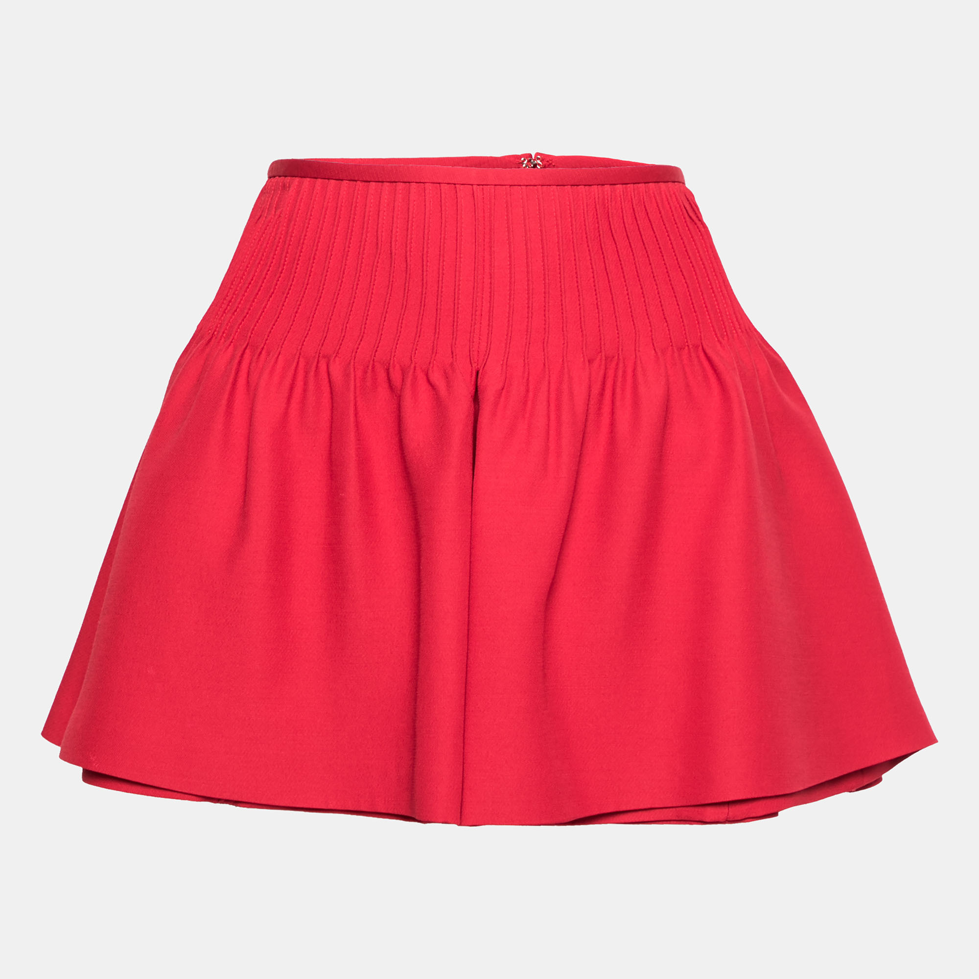 Valentino red wool & silk pintucked shorts s