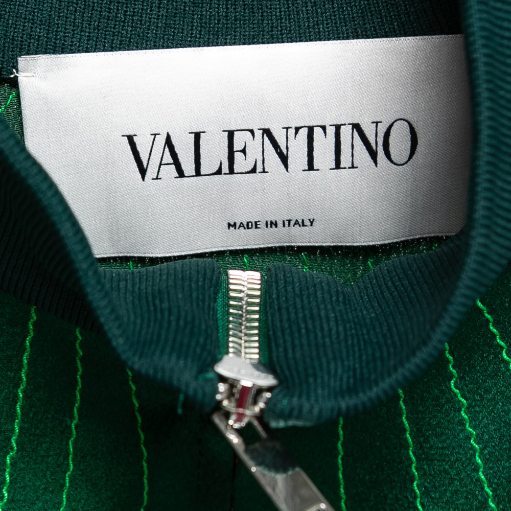 Valentino Green Crepe Pleated Stripe Detail Zip-Up Track Jacket S