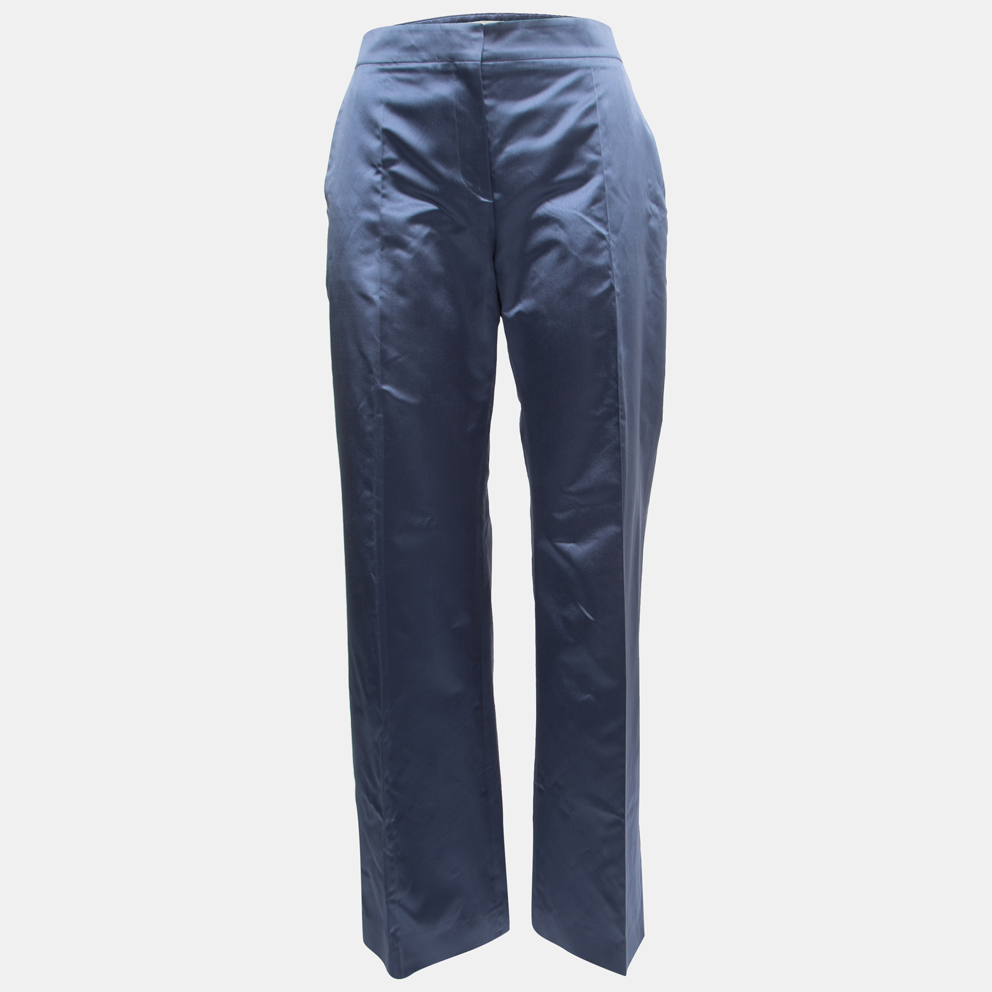 Valentino Blue Silk Straight Leg Pants M
