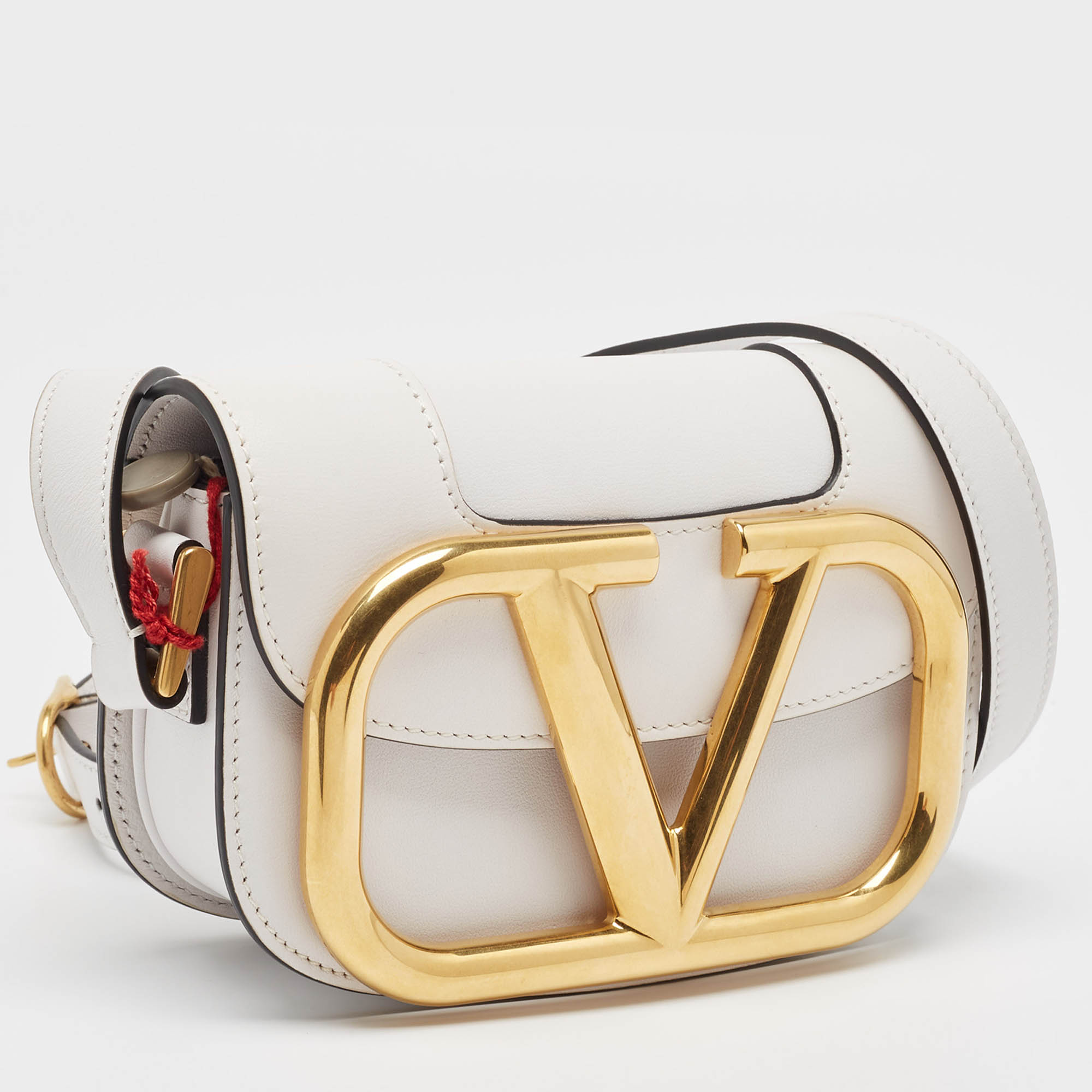 Valentino White Leather Small Supervee Crossbody Bag