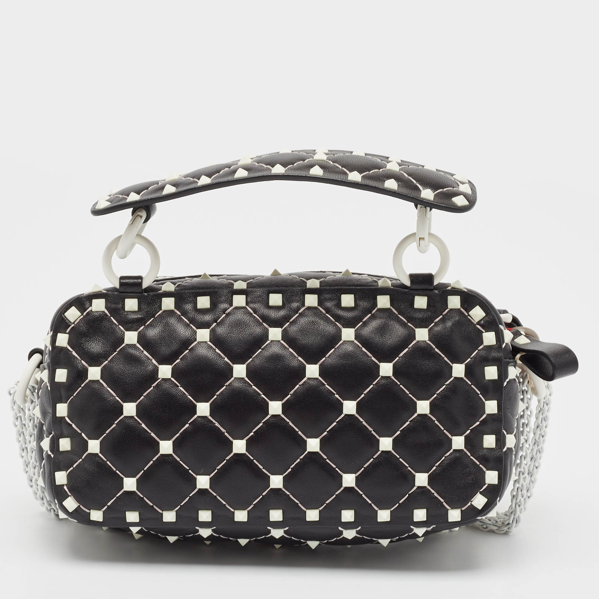 Valentino Black Quilted Leather Rockstud Spike Camera Crossbody Bag