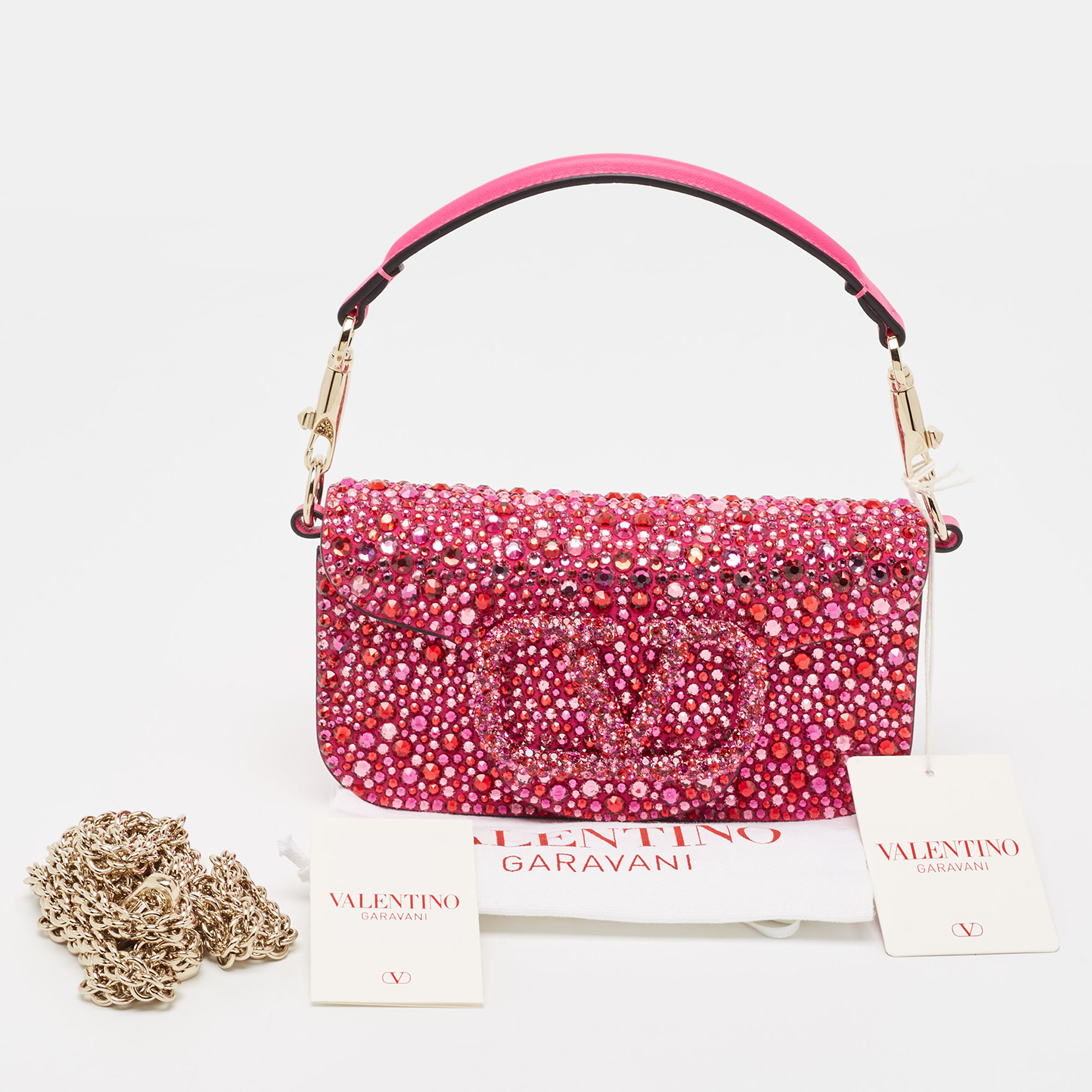 Valentino Magenta Crystal Embellished Small Loco Shoulder Bag