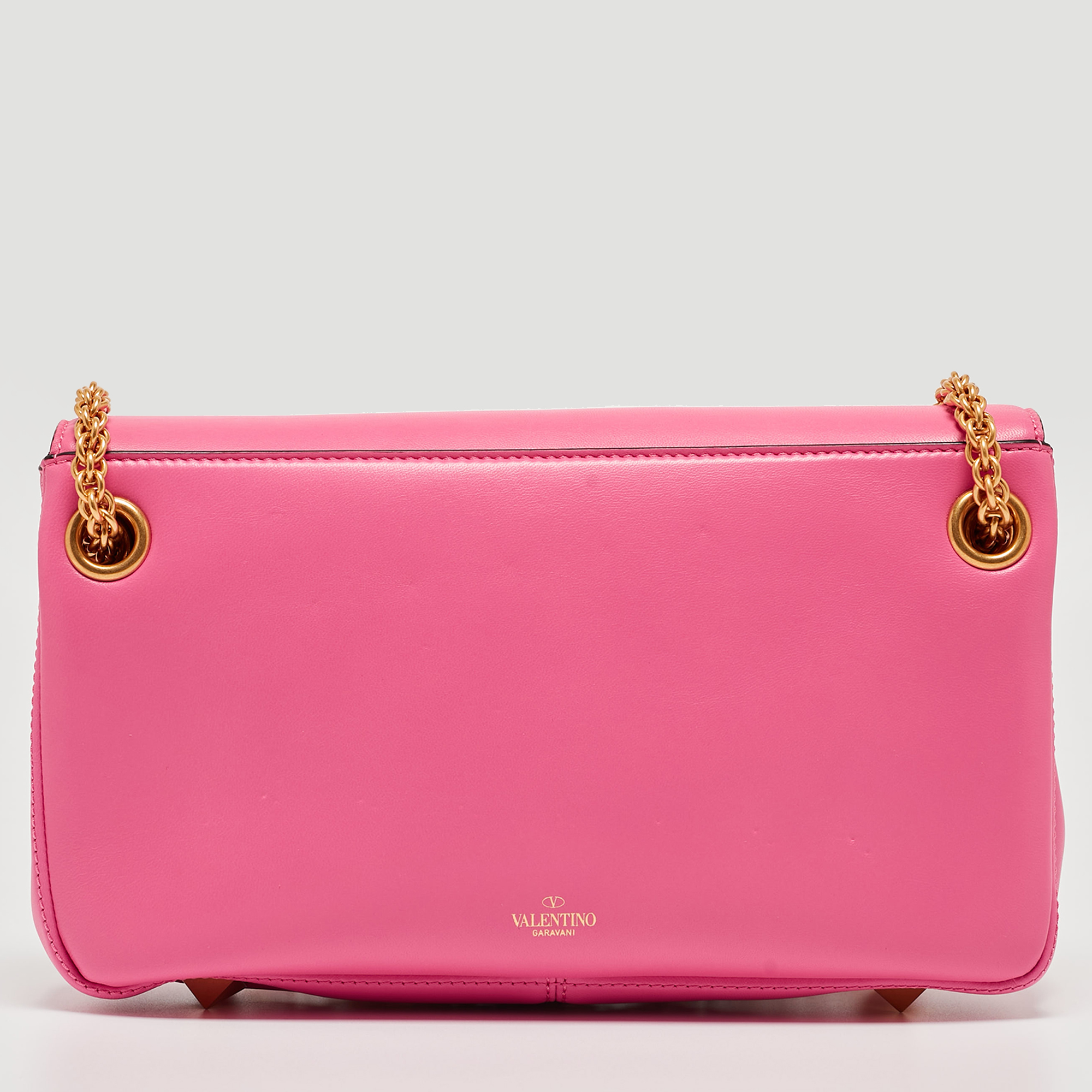 Valentino Pink Leather Stud Sign Shoulder Bag