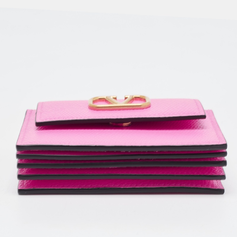 Valentino Pink Leather VLogo Flap Card Case