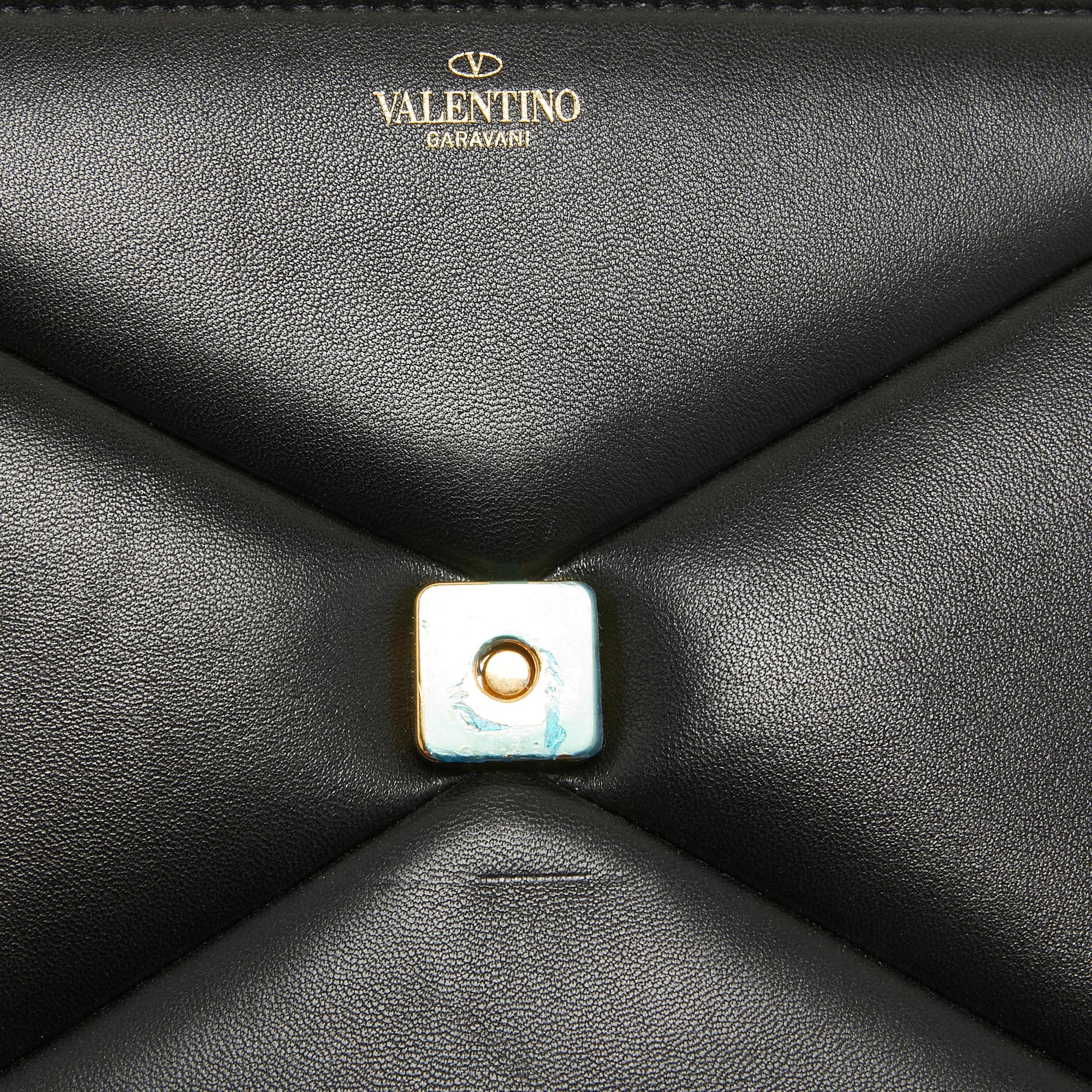 Valentino Black Leather Small One Stud Top Handle Bag