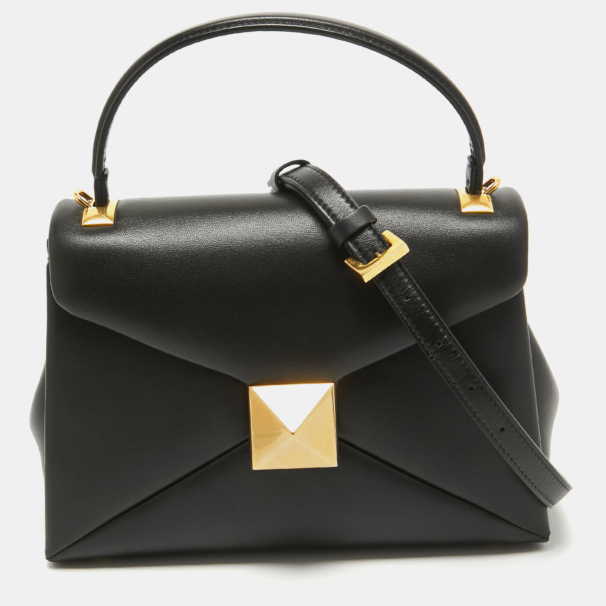 Valentino Black Leather Small One Stud Top Handle Bag