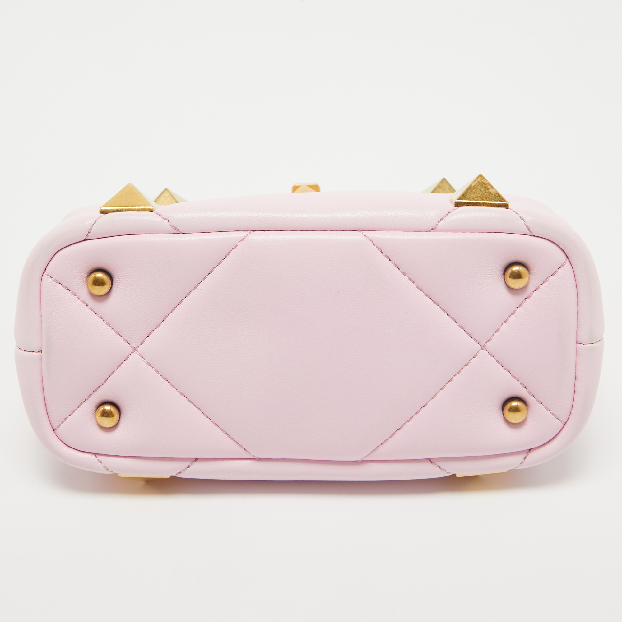 Valentino Pink Leather Mini Roman Stud Top Handle Bag